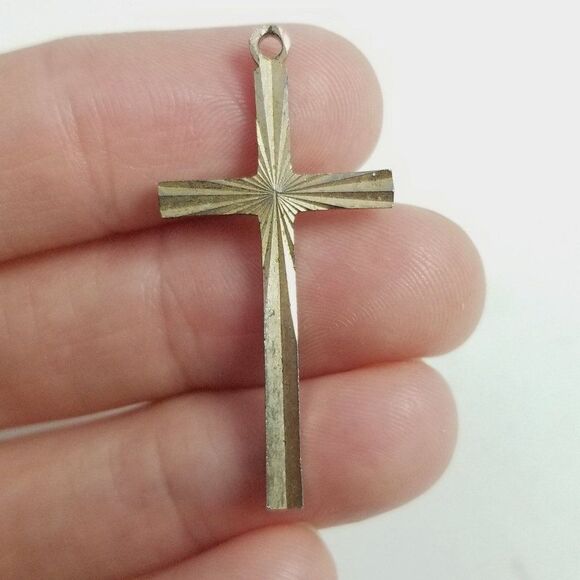 Vintage Gold Tone Cross Pendant, Radiant Design Unisex Religious Crucifix Estate - Picture 1 of 6